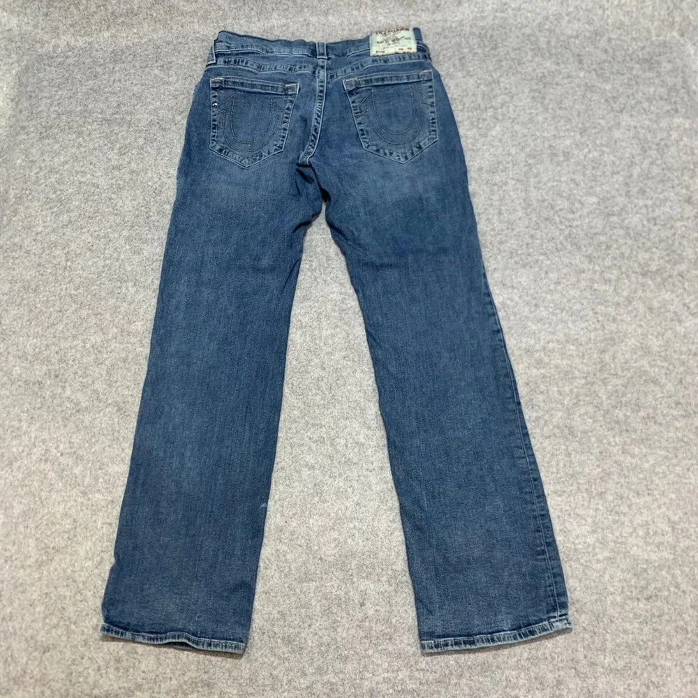True Religion Ricky Relaxed Straight Jeans Mens 32 Medium Wash Denim Paint Marks